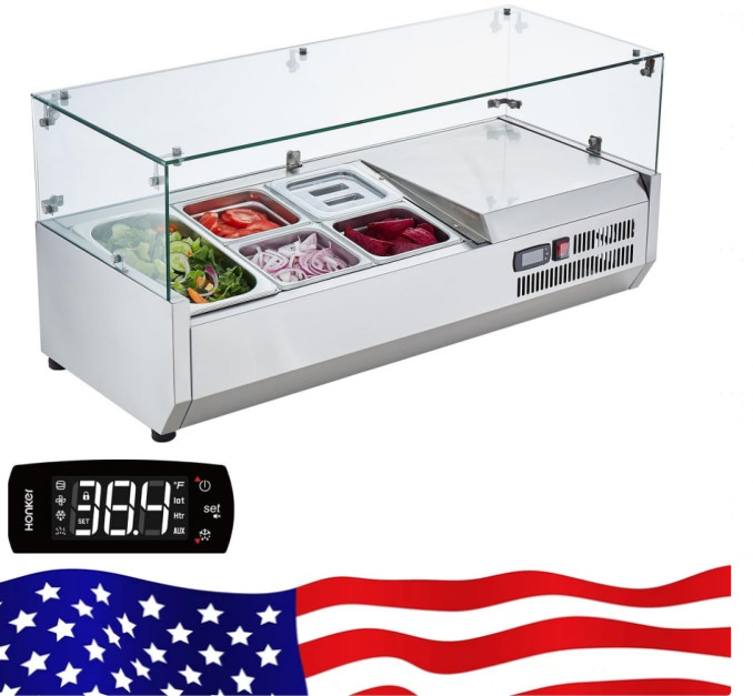 🔥Refrigerated Prep Station, 130W Air-Cooling Salad Bar Buffet Station, 35-46°F