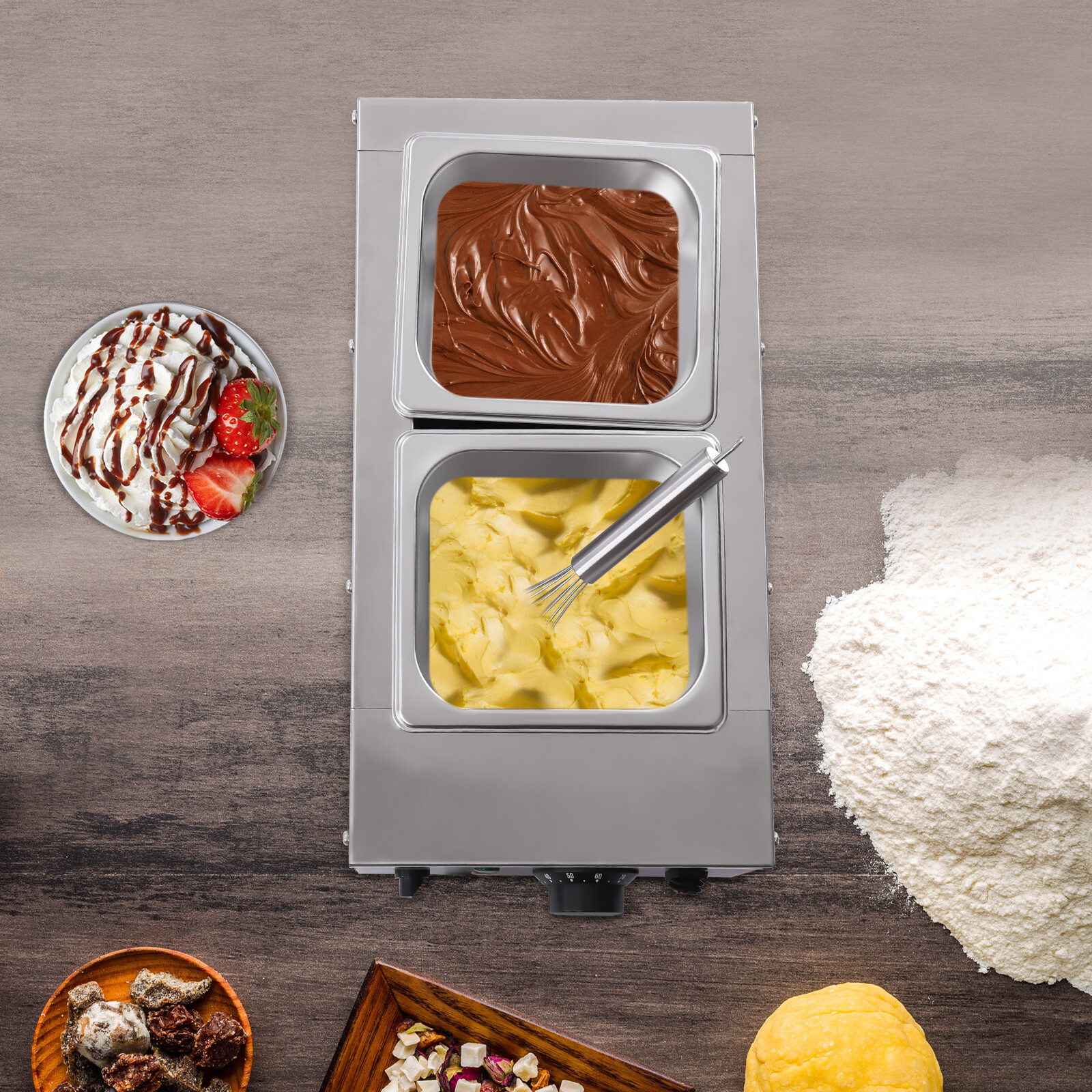 6L 800W Chocolate Tempering Machine Electric Melting Pots Stainless Steel 2 Pots