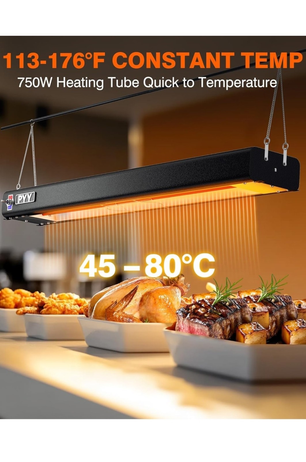 PYY 35 Inch Food Heat Lamp Aluminum Infrared Strip Heater Overhead Food Warme…