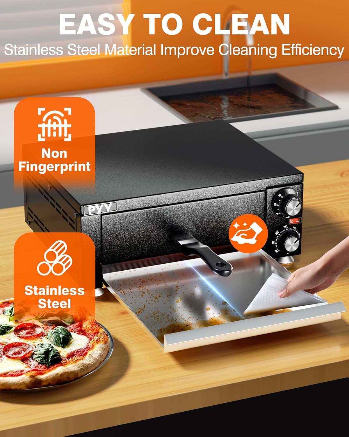 Stainless Steel 1100W Indoor Electric Pizza Oven – Countertop Maker