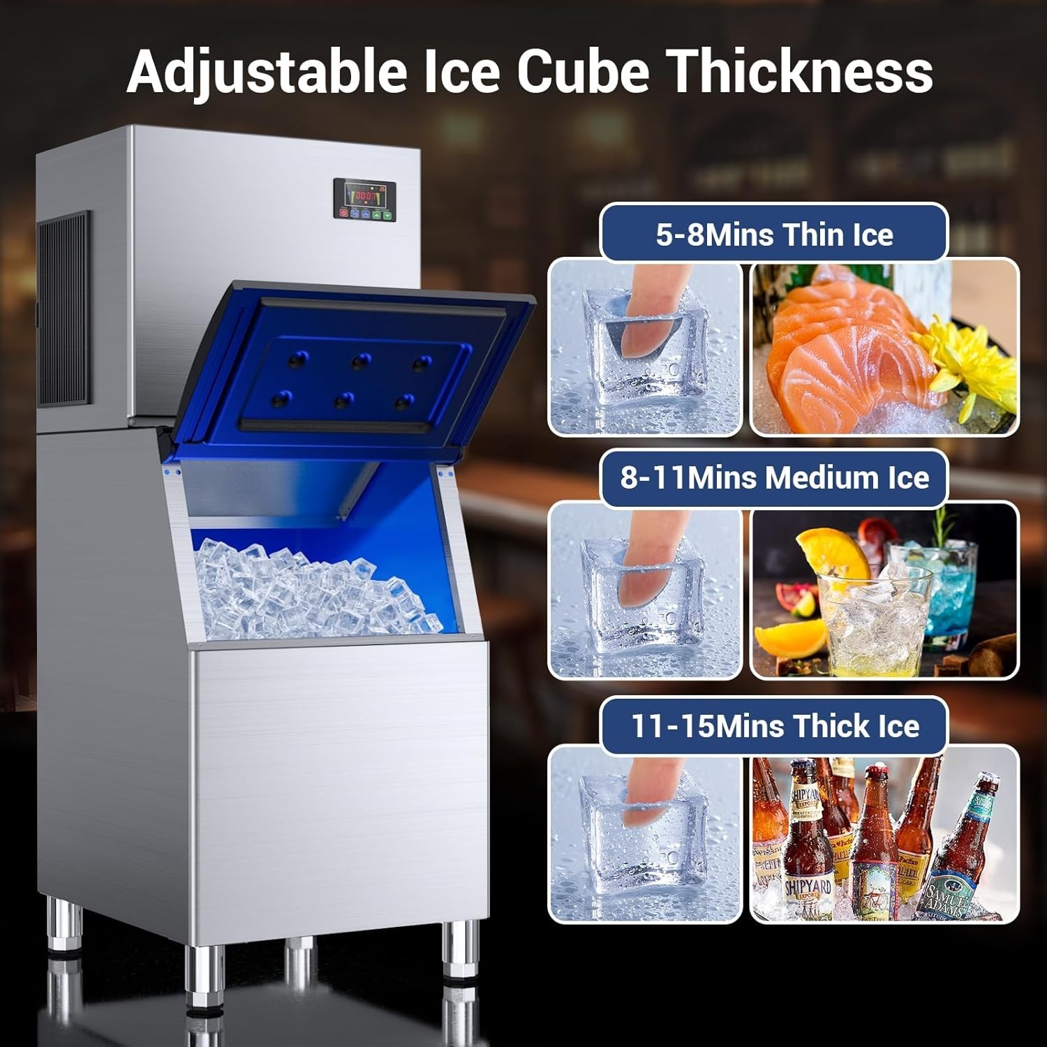 500LBS/24H Commercial Ice Maker Machines Air Cooling with 350lbs Storage Bin