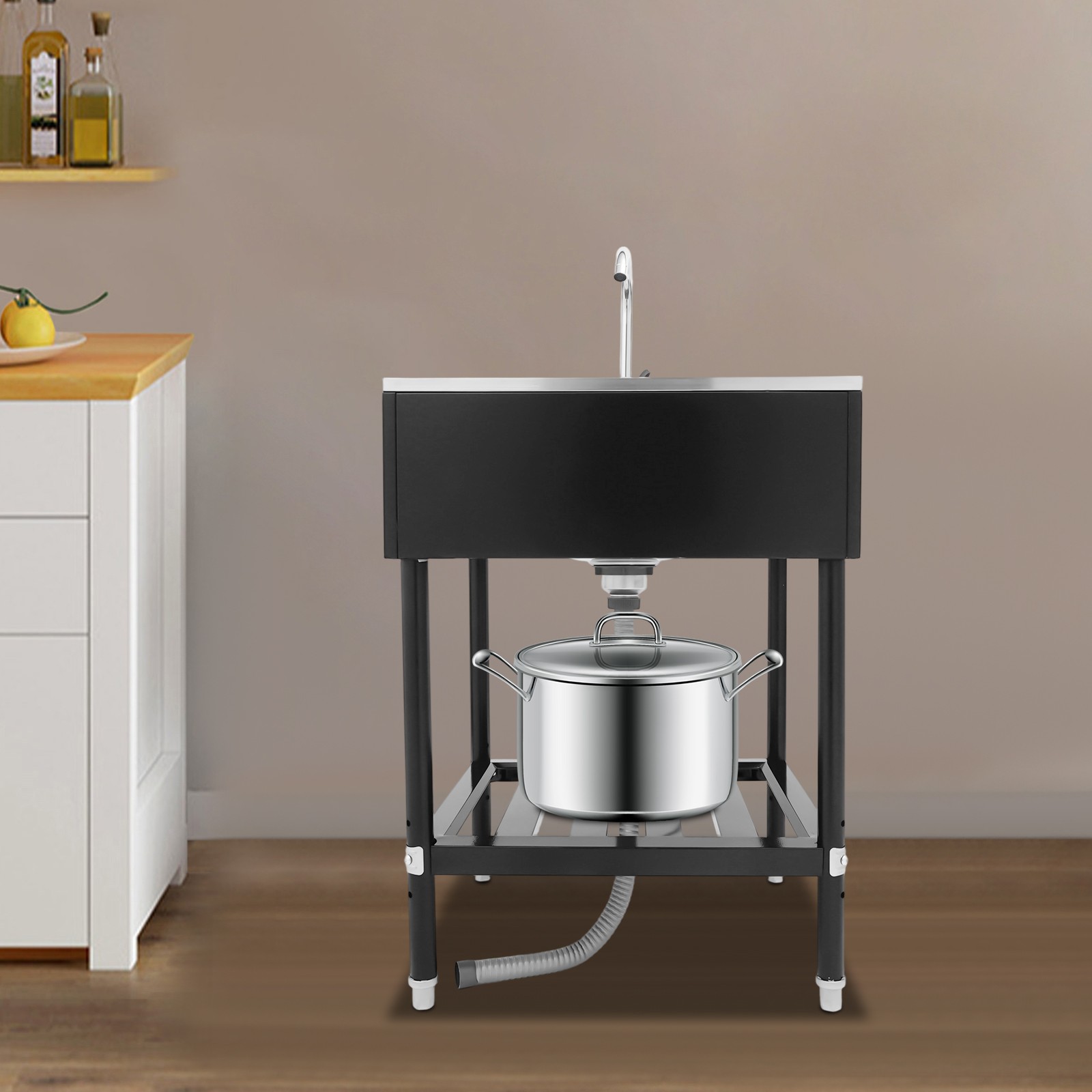 Freestanding Stainless Steel Utility Sink with Pull-Out Faucet for Kitchen