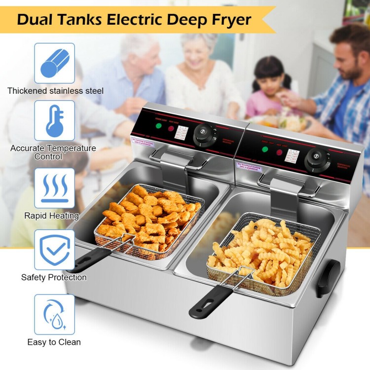 Dual Tank Electric Countertop Deep Fryer, 12.8 Qt, 3400W