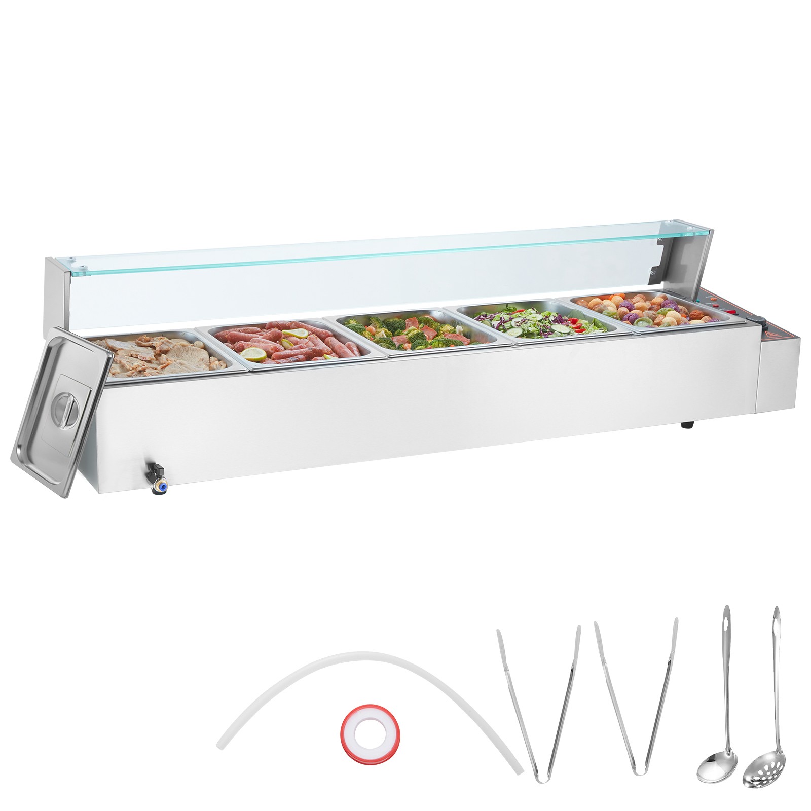 Uimoso Countertop Buffet Bain Marie with Glass Shield and 5 Food Pans