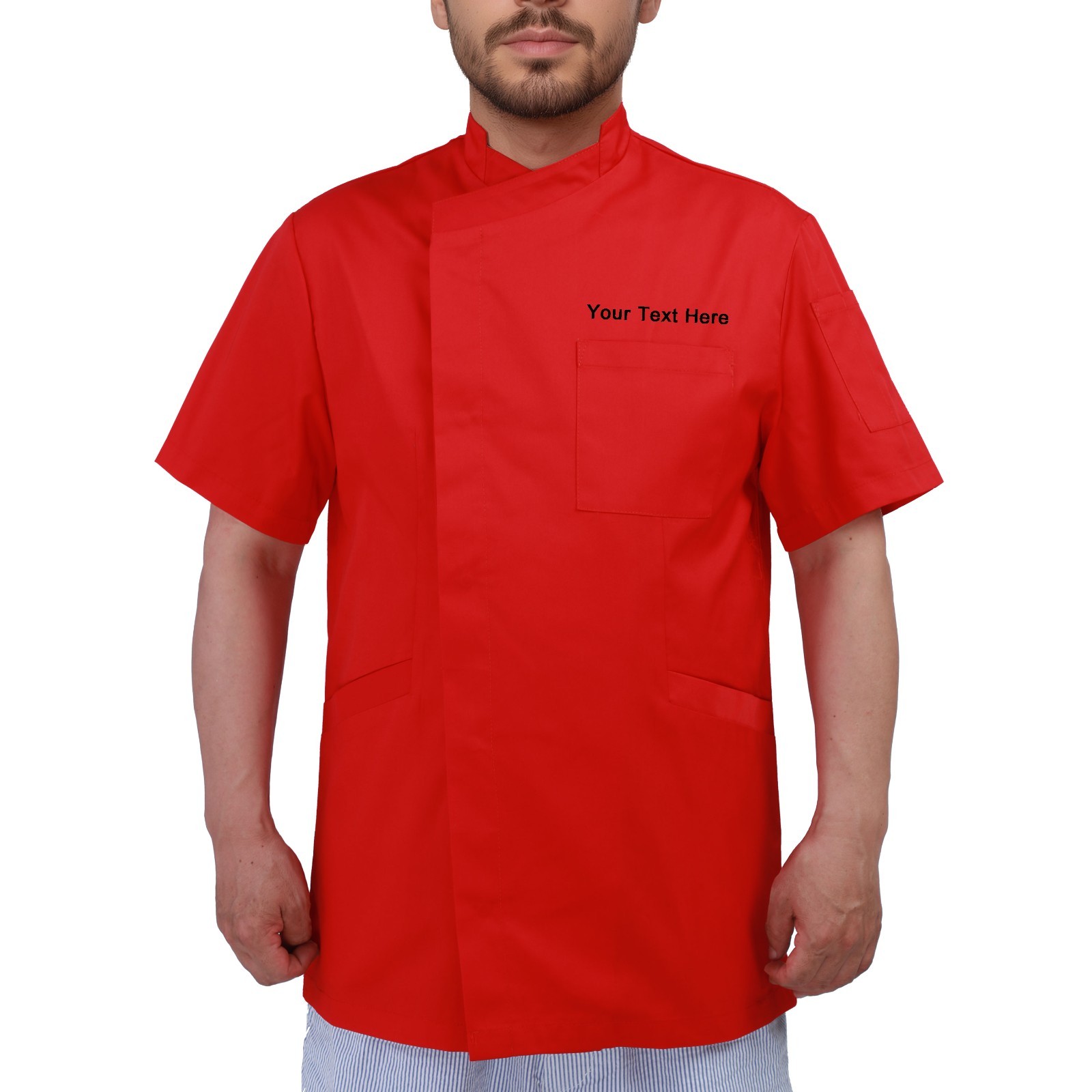 Title: Personalized Embroidered Men’s Short-Sleeve Chef Coat Jacket – Add Custom