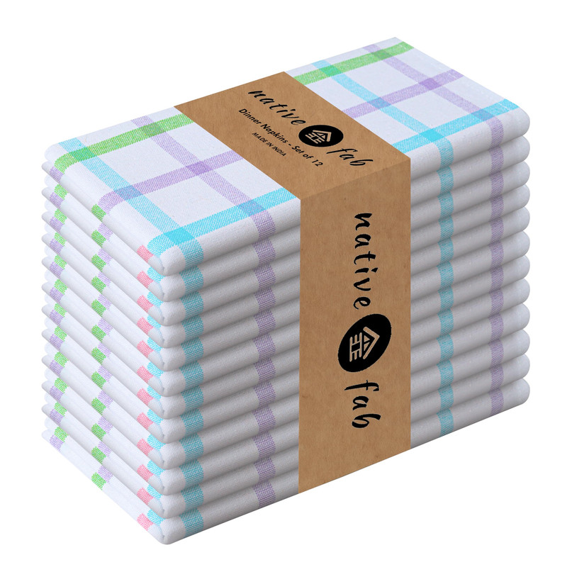 Native Fab Spring Easter Check Cloth Napkins Set Of 12 16X16 Inches 100 Cotton