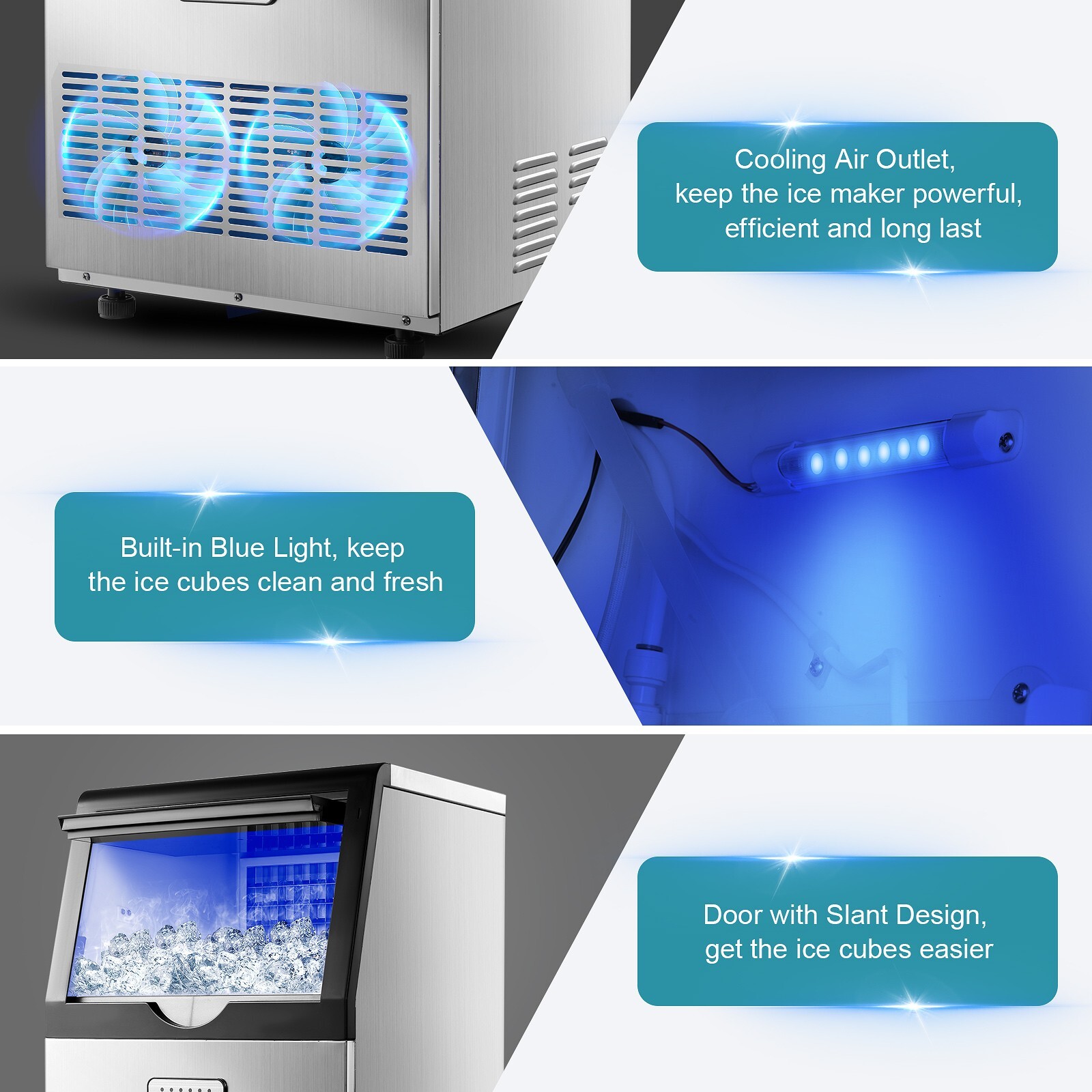 Built-in Commercial Ice Maker 100lbs Stainless Steel Bar Restaurant Cube Machine
