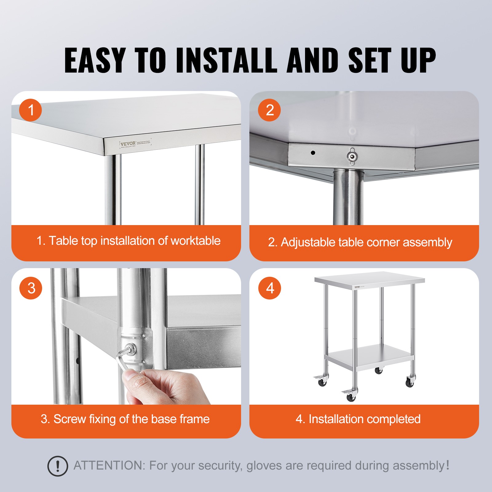 VEVOR Stainless Steel Work Table Commercial Prep Table 24×30 Inch With 4 Casters