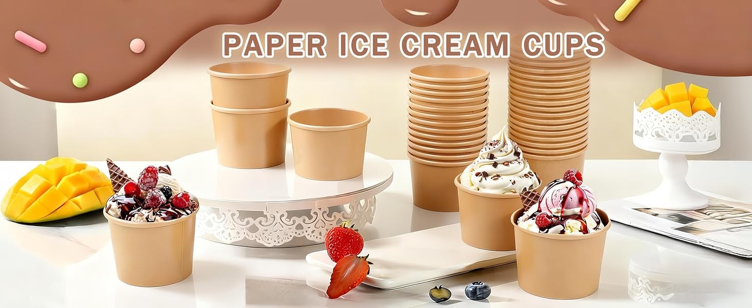 160 PCS Ice Cream Cups Disposable, 8 oz Paper Ice Cream Bowls, Soup Bowls for