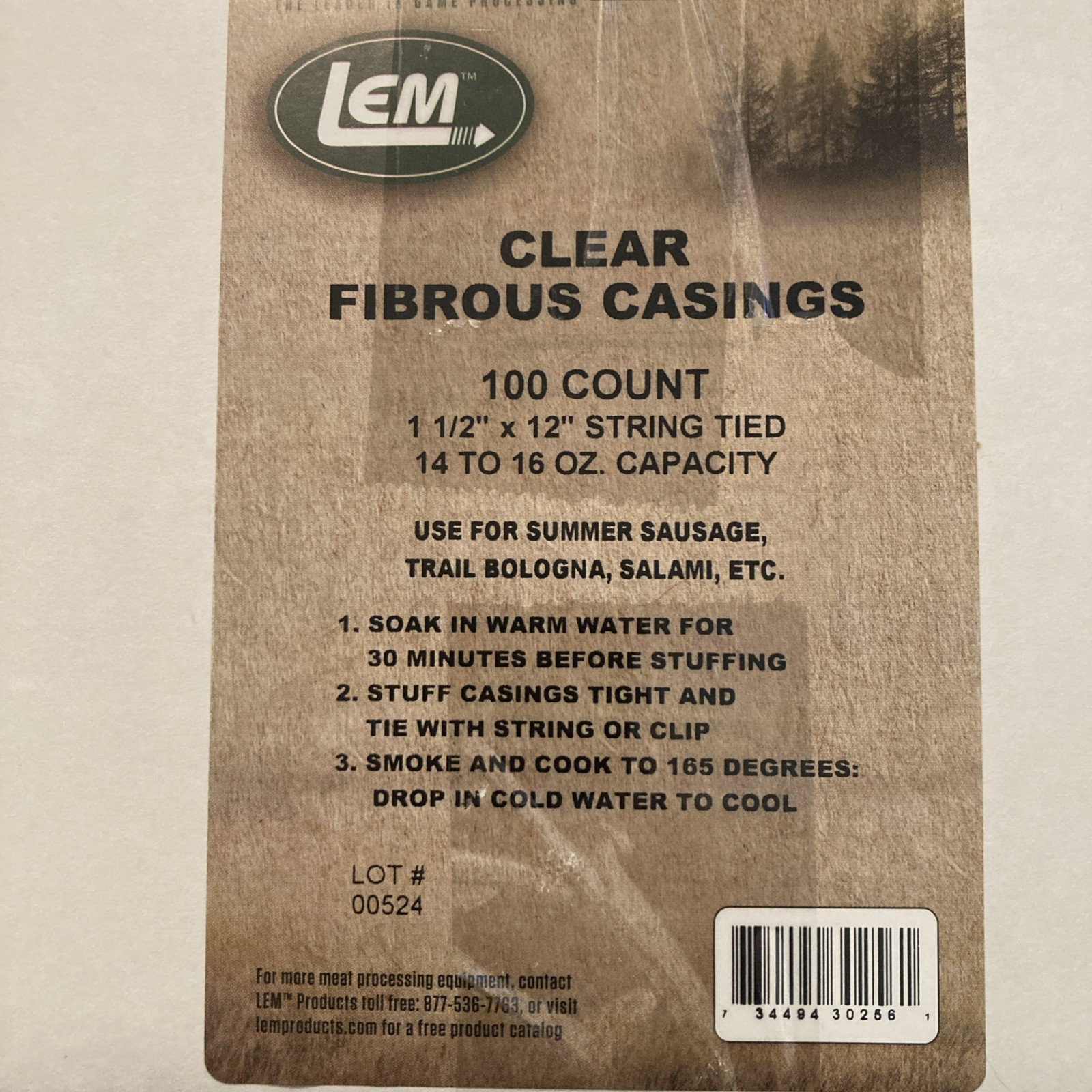 LEM Products Clear Fibrous Casings 1 ½ Inches x 12 Inches Non-Edible 100 Count