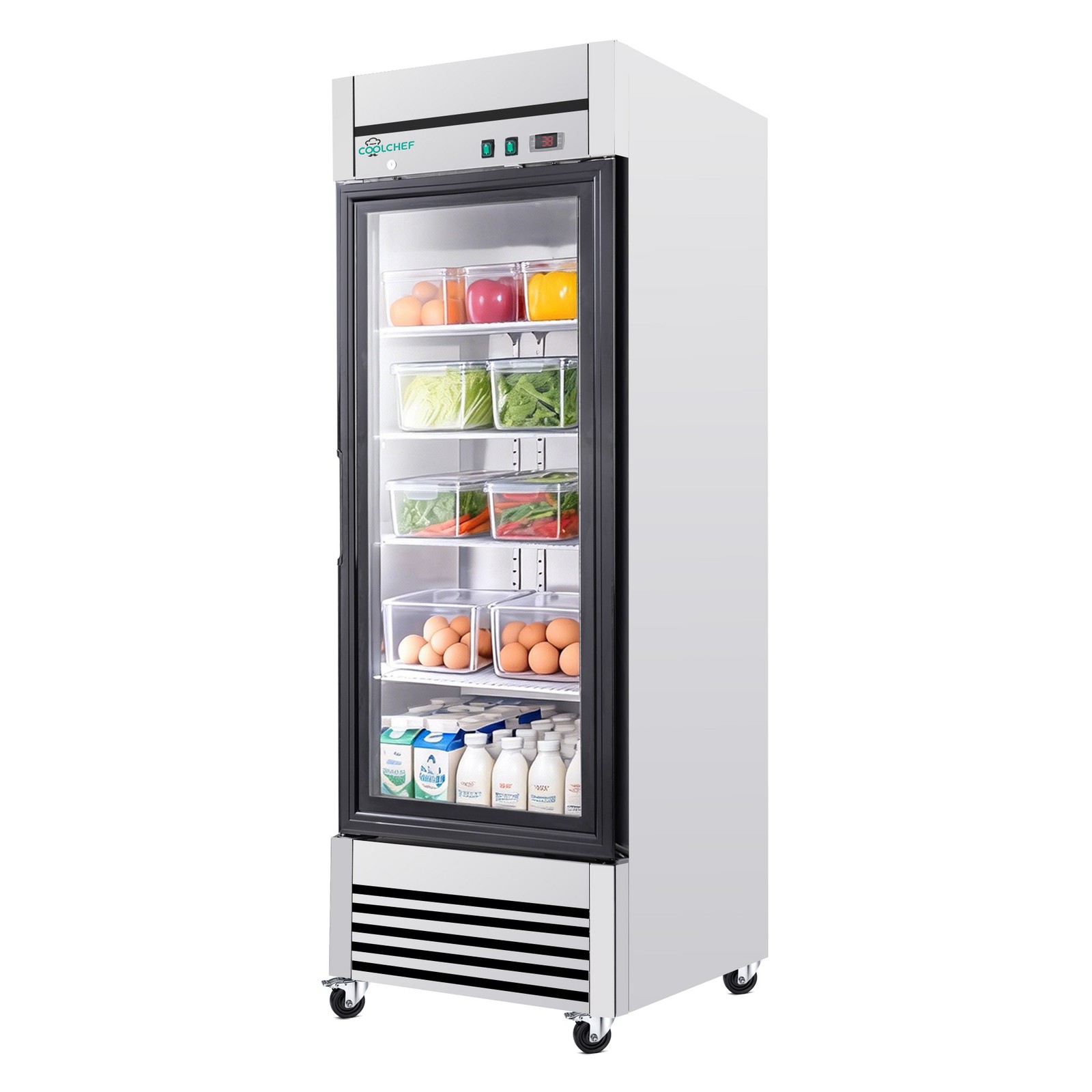 27» Glass 1 Door Reach-In Refrigerator Commercial Stainless Steel 23 Cu.ft.