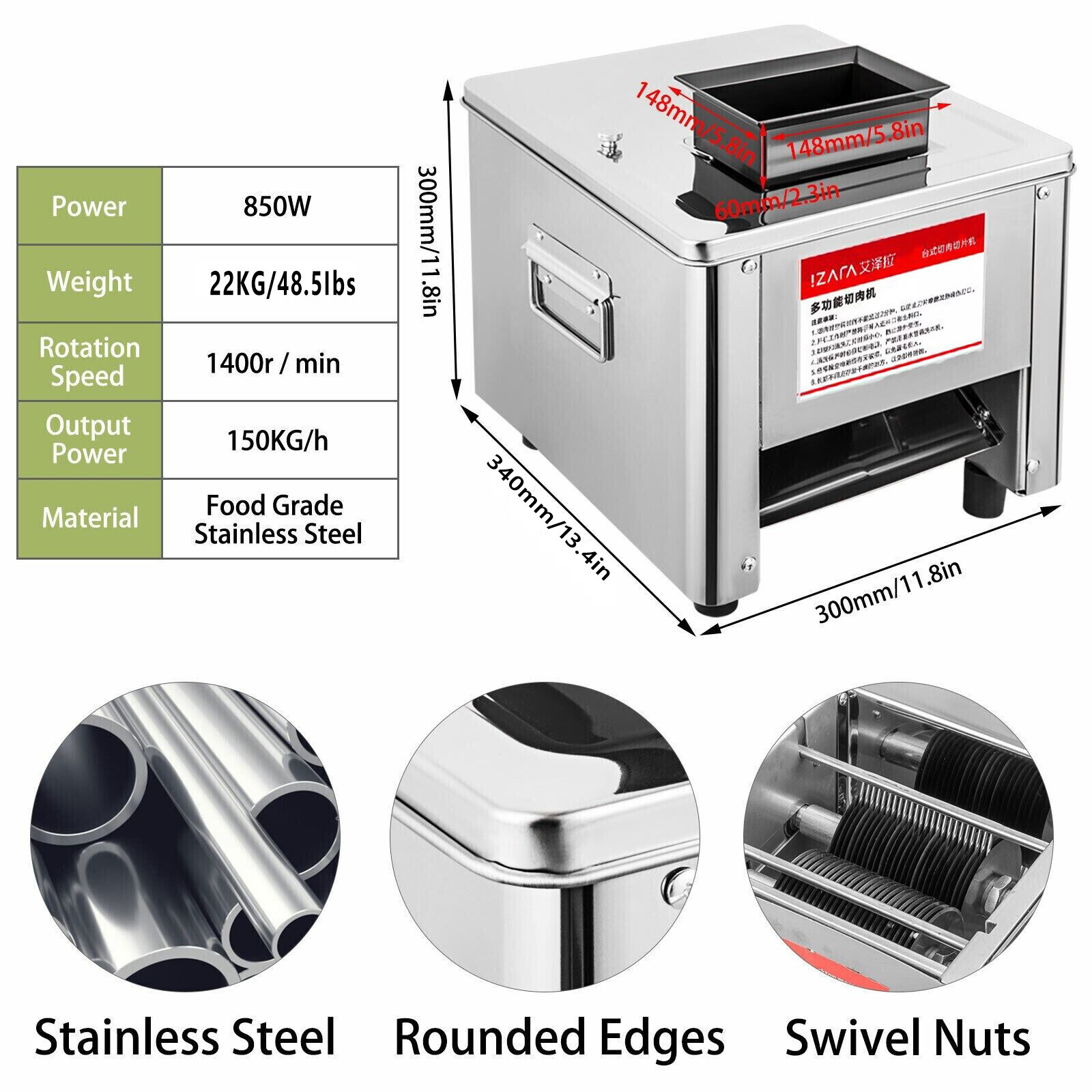 Commercial Meat Cutting Machine Stainless Steel Electric Meat Slicer Cutter 850w