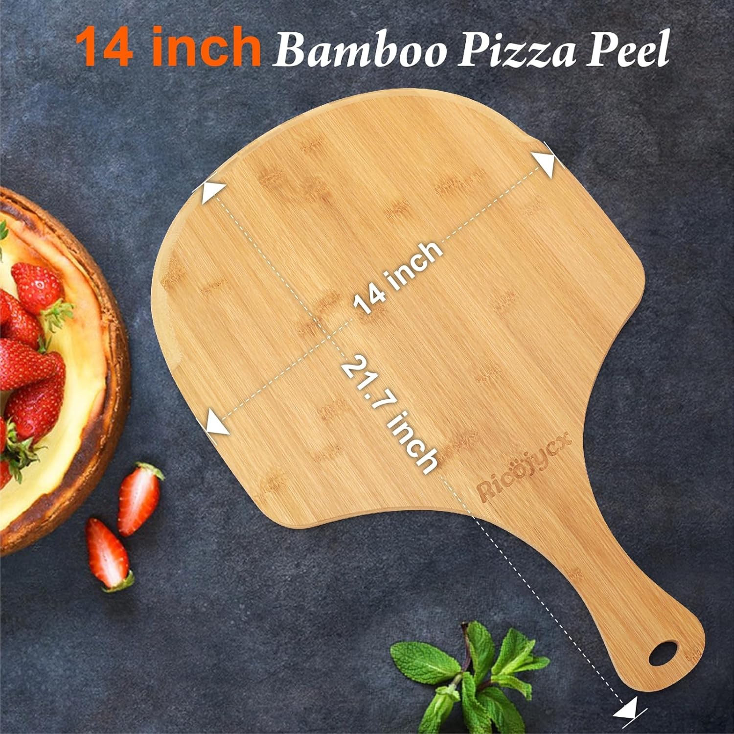 2X Natural Bamboo Pizza Peel 14 inch Wood Pizza Paddle Cutting Board for Pizza