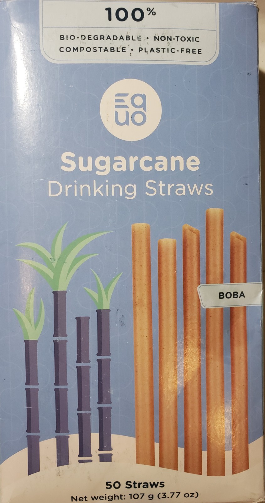 Equo Boba 50 pcs Sugarcane Biodegradable Drinking Straws Large 12mm × 210mm