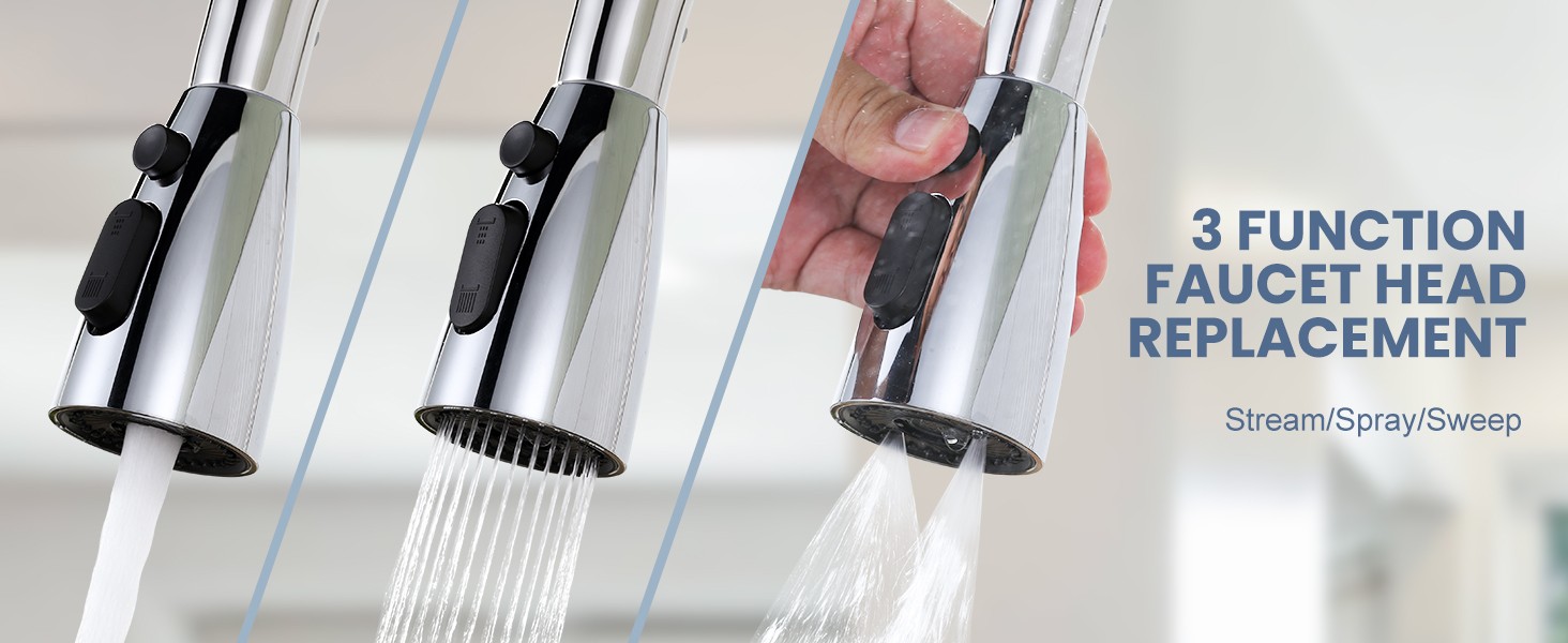 Kitchen Faucet Head Replacement:Stainless Steel Spray Head,3 Modes Pull Out