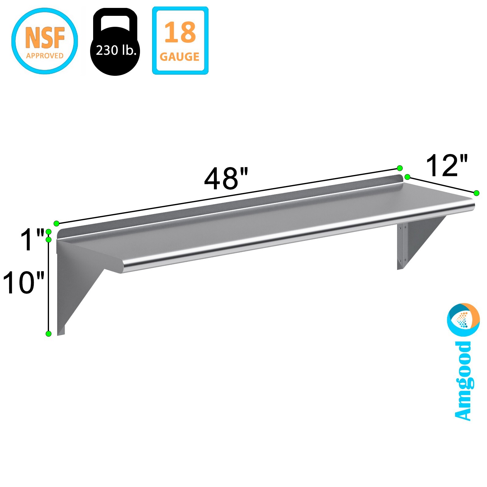 12 in. x 48 in. Stainless Steel Wall Shelf