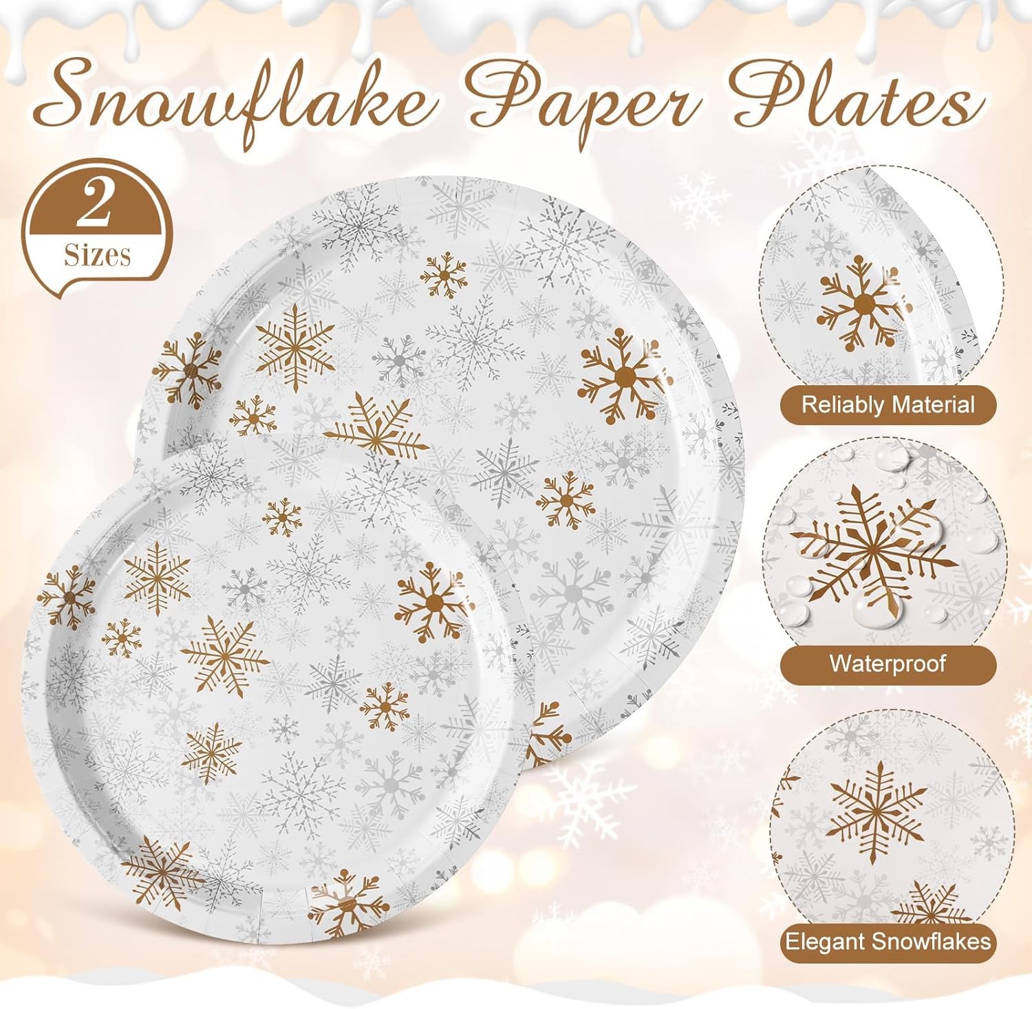 210 Pcs Winter Snowflake Paper Plates and Napkins Set Winter Wonderland Birthday