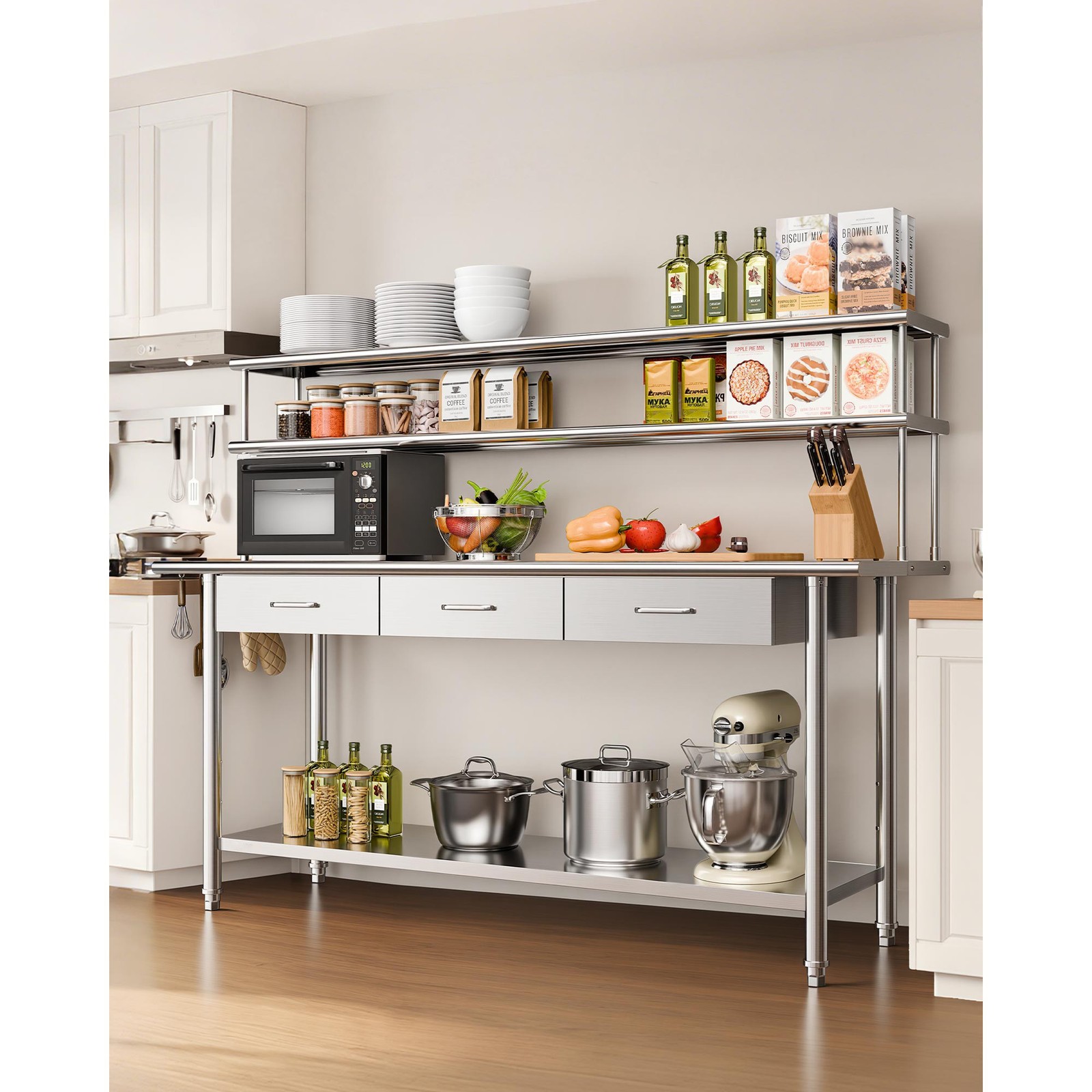 Uimoso Commercial Stainless Steel Kitchen Prep Table with Overshelves, 24x72Inch