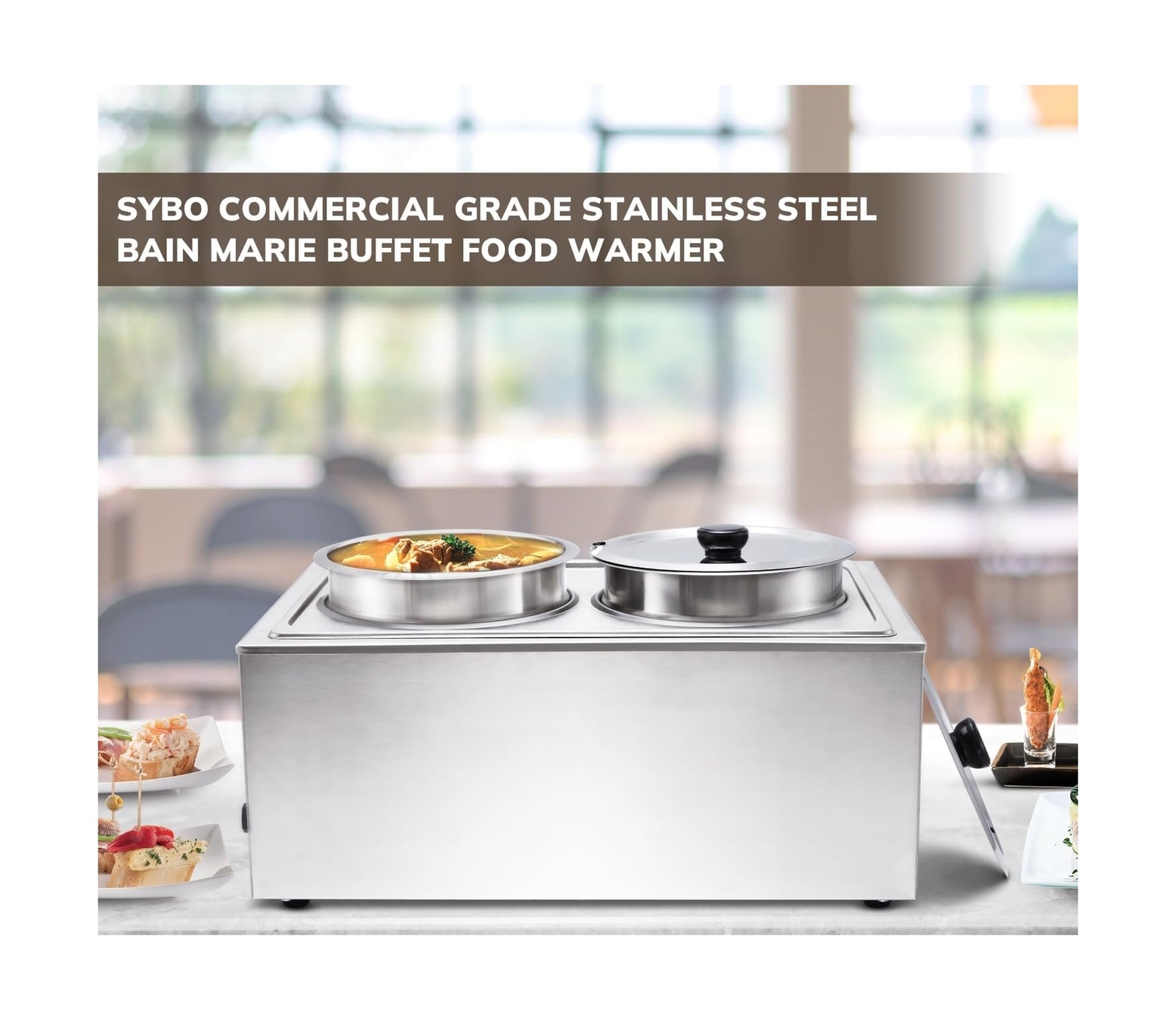 SYBO Food Warmer Steam Table Easy to Clean Commercial Grade Stainless Steel B…