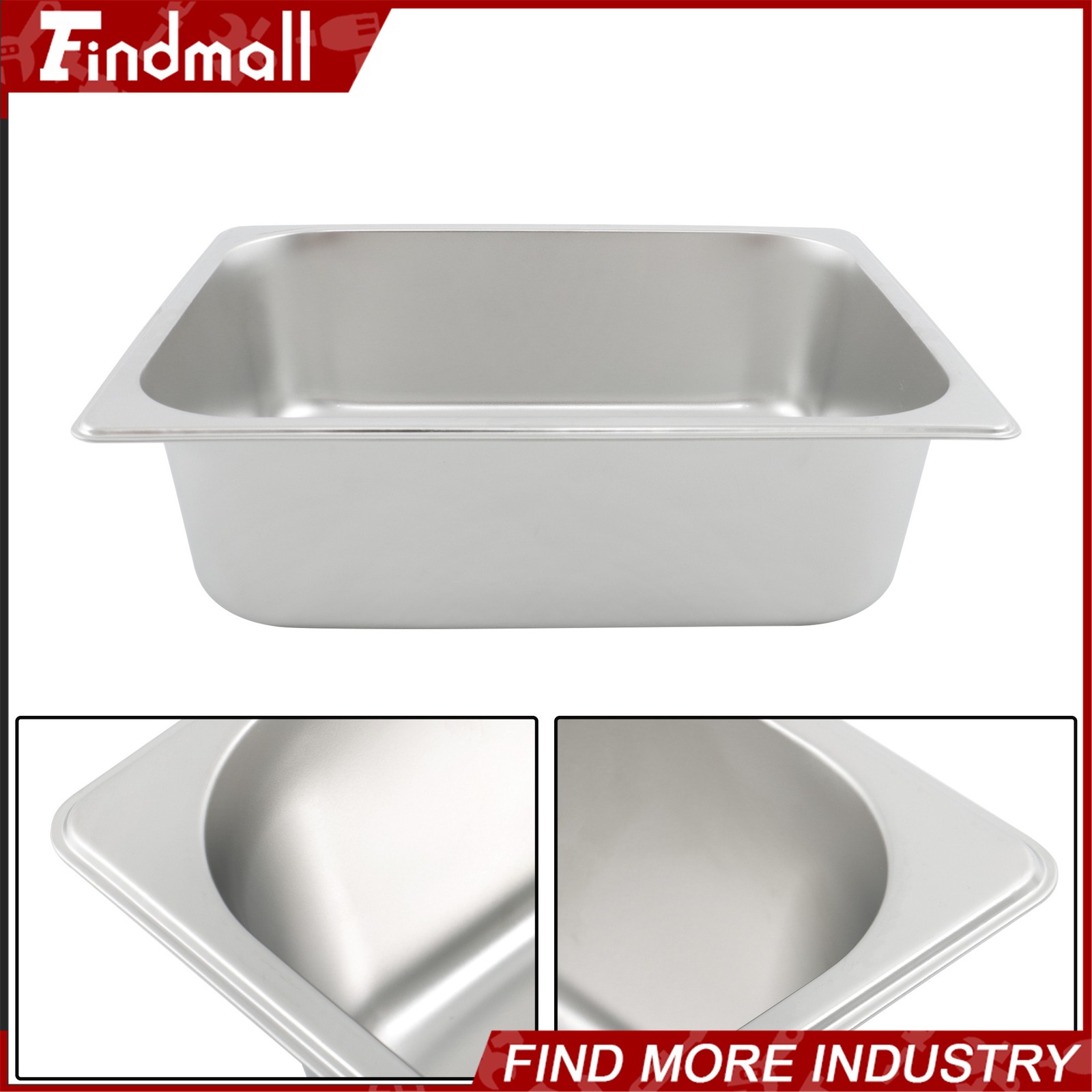 Findmall 4 Pack Hotel Pans 1/2 Size 4″ Deep Stainless Steel Steam Table