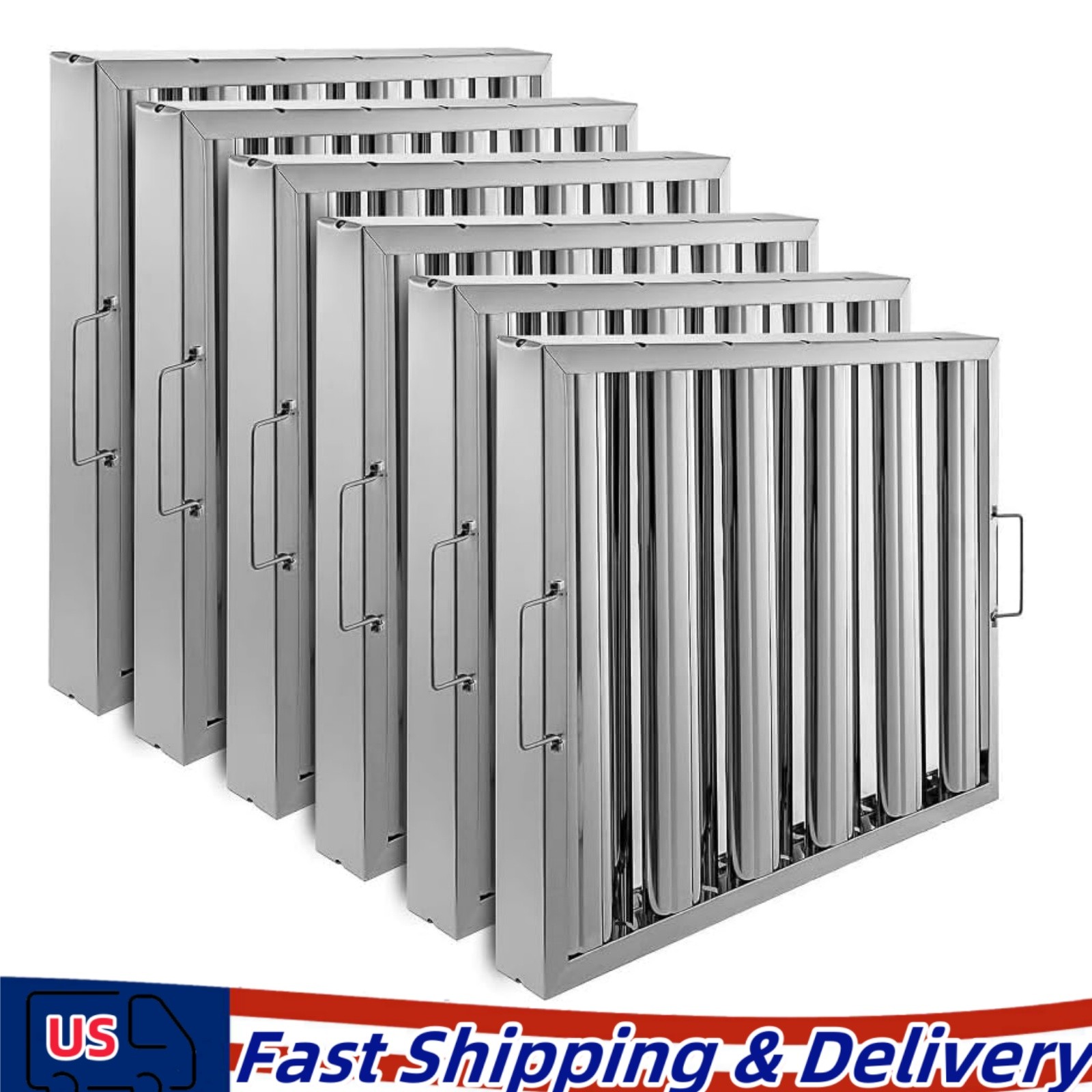 6PCS 19.5″x19.5″ Stainless Steel Baffle Grease Filter Kitchen Canopy Hood Filter