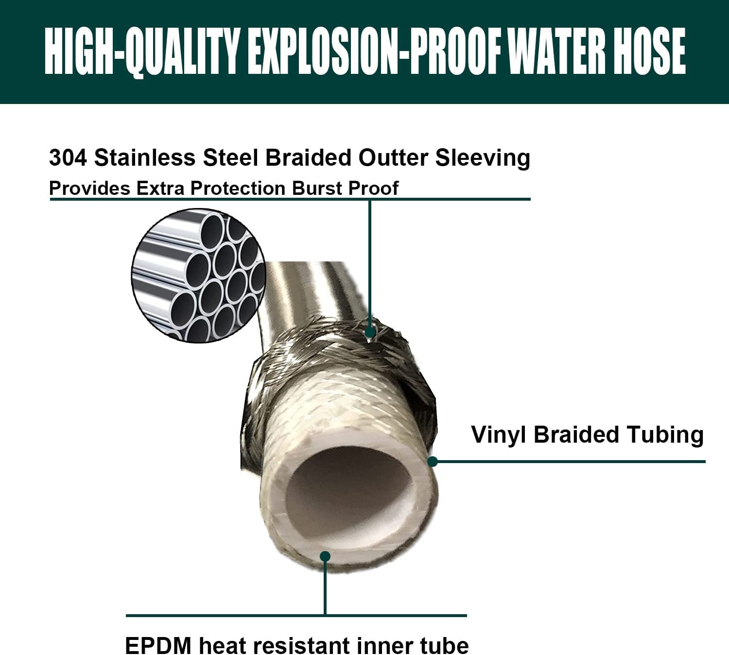 35in Braided Stainless Steel Faucet Water Supply Line 3/8 FCT x 1/2 IP