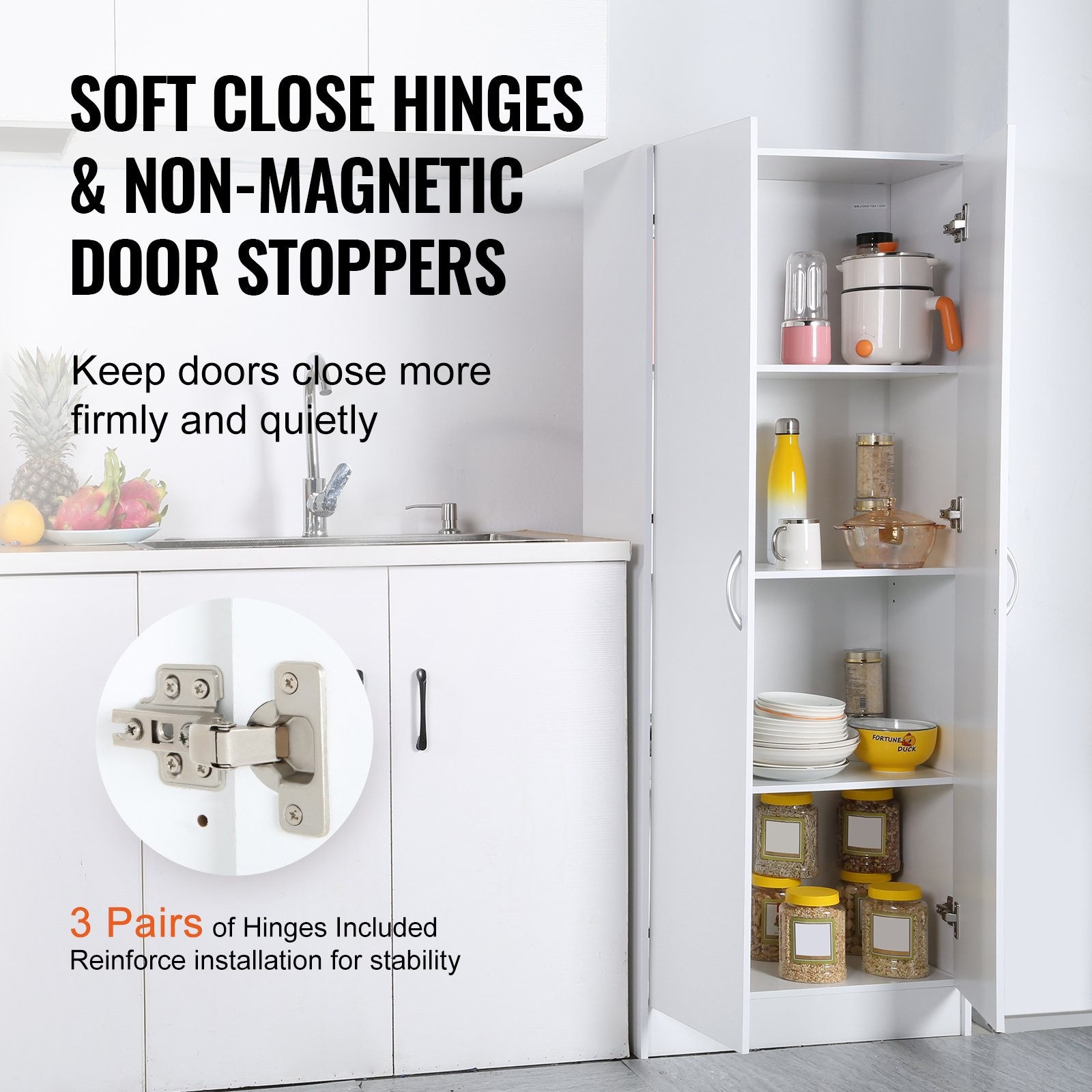 Kitchen Pantry Cabinet, 60″ Tall Food Pantry Storage Cabinet, 110LBS Freestandin