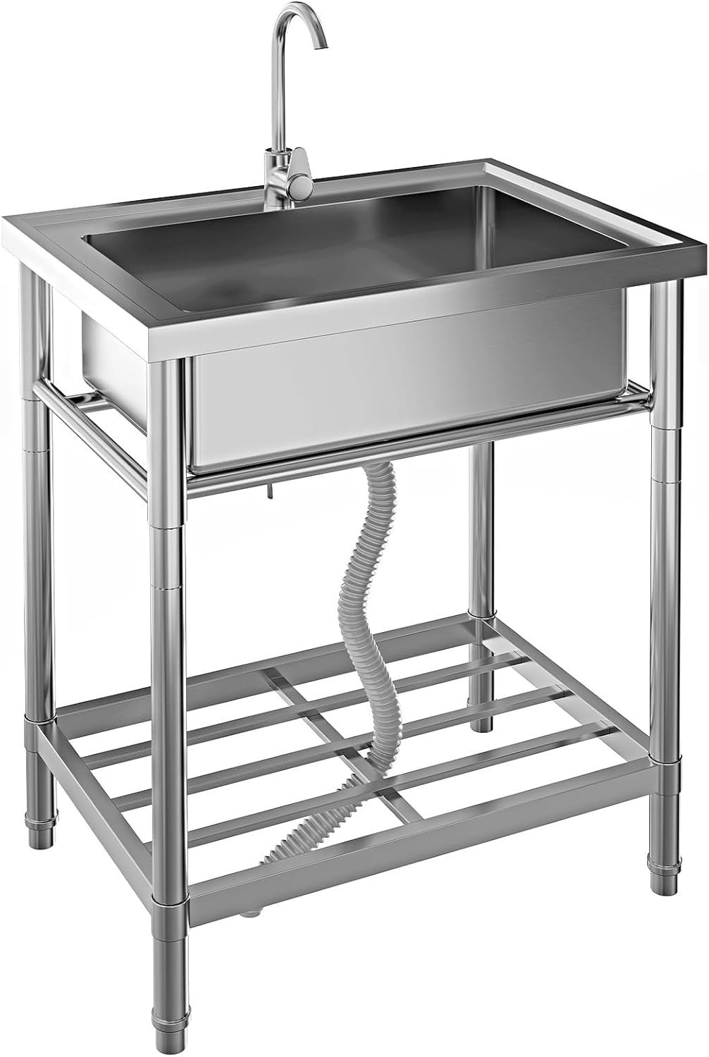 Free Standing Utility Sink Single Bowl Commercial Sink w/Cold and Hot Water Pipe