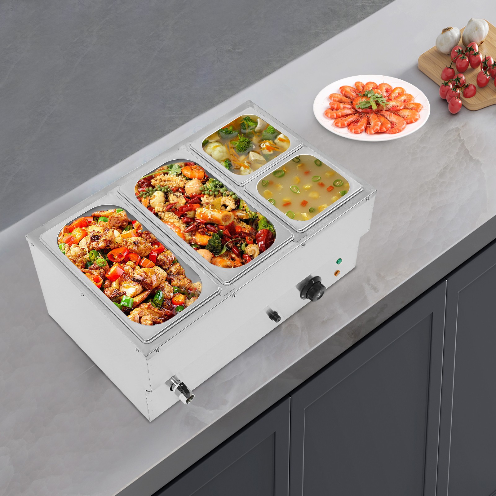 Electric Food Warmer 4-Pans Commercial Countertop Buffet Food Warmer 30-110℃
