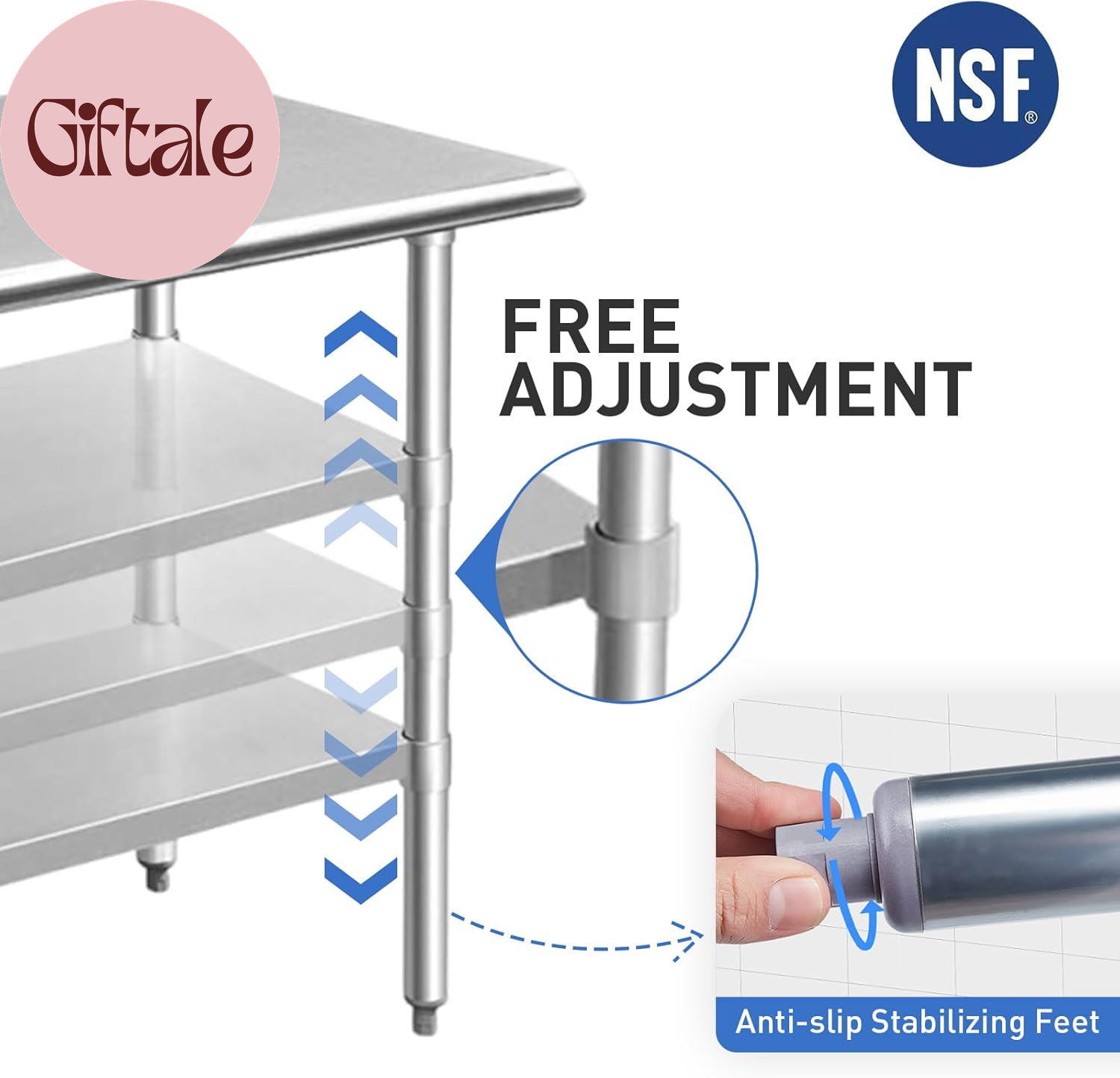 Stainless Steel Table for Prep & Work 24X48 Inches, NSF Metal Commercial Kitchen
