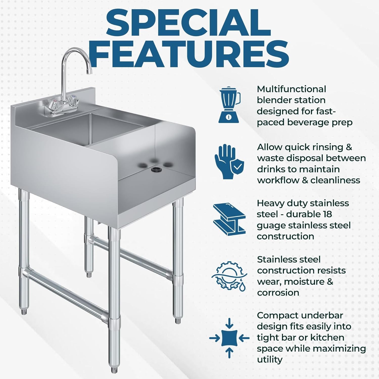 22 in. x 18 in Stainless Steel Utility Blender Station with Dump Sink and Faucet