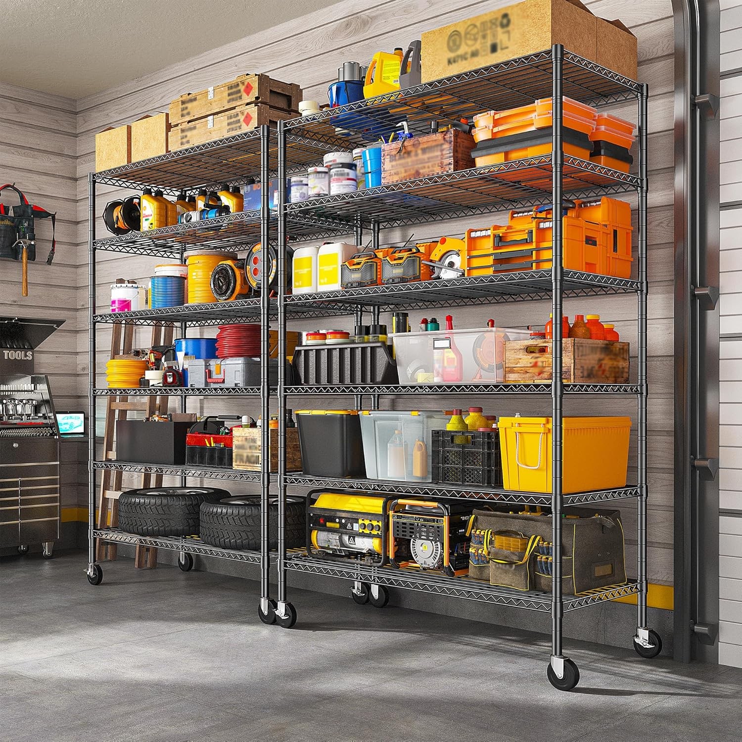82″H X45″W X18″D Storage Shelves with Wheels, 6 Tier Wire Shelving Adjustable