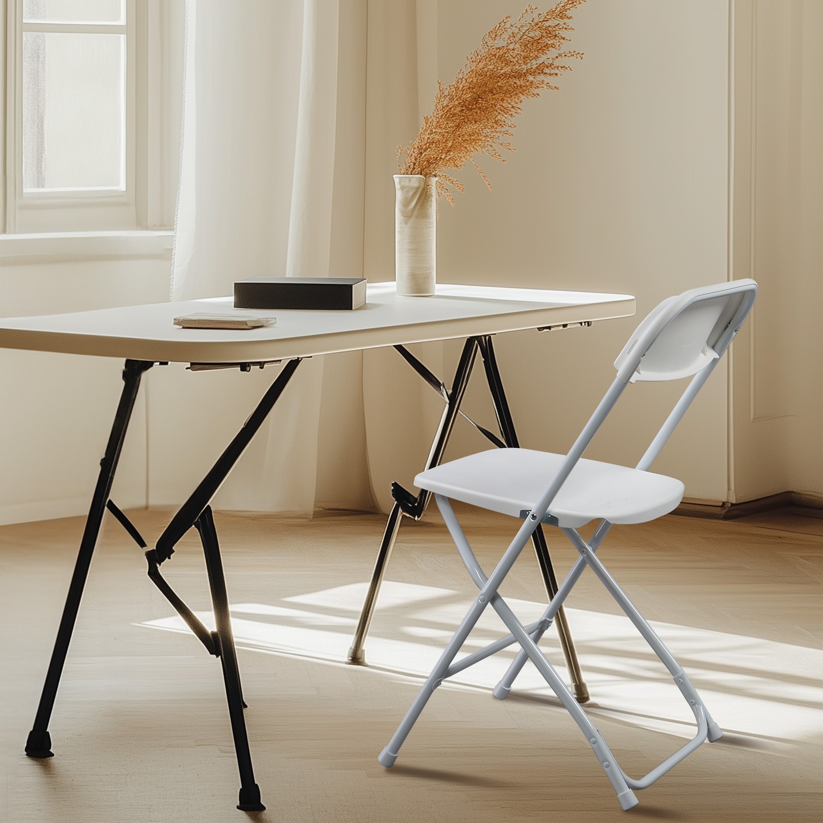 8 PCS Plastic Folding Chairs Stackable Wedding Party Camping Dining Seats Home