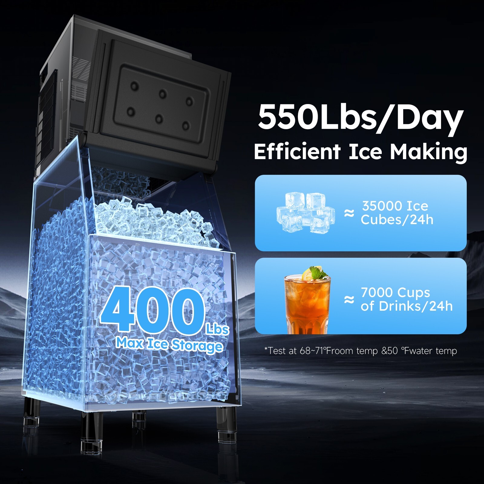 Commercial ice Machines 550Lbs/24H Ice Maker Machine,400Lbs Large Storage
