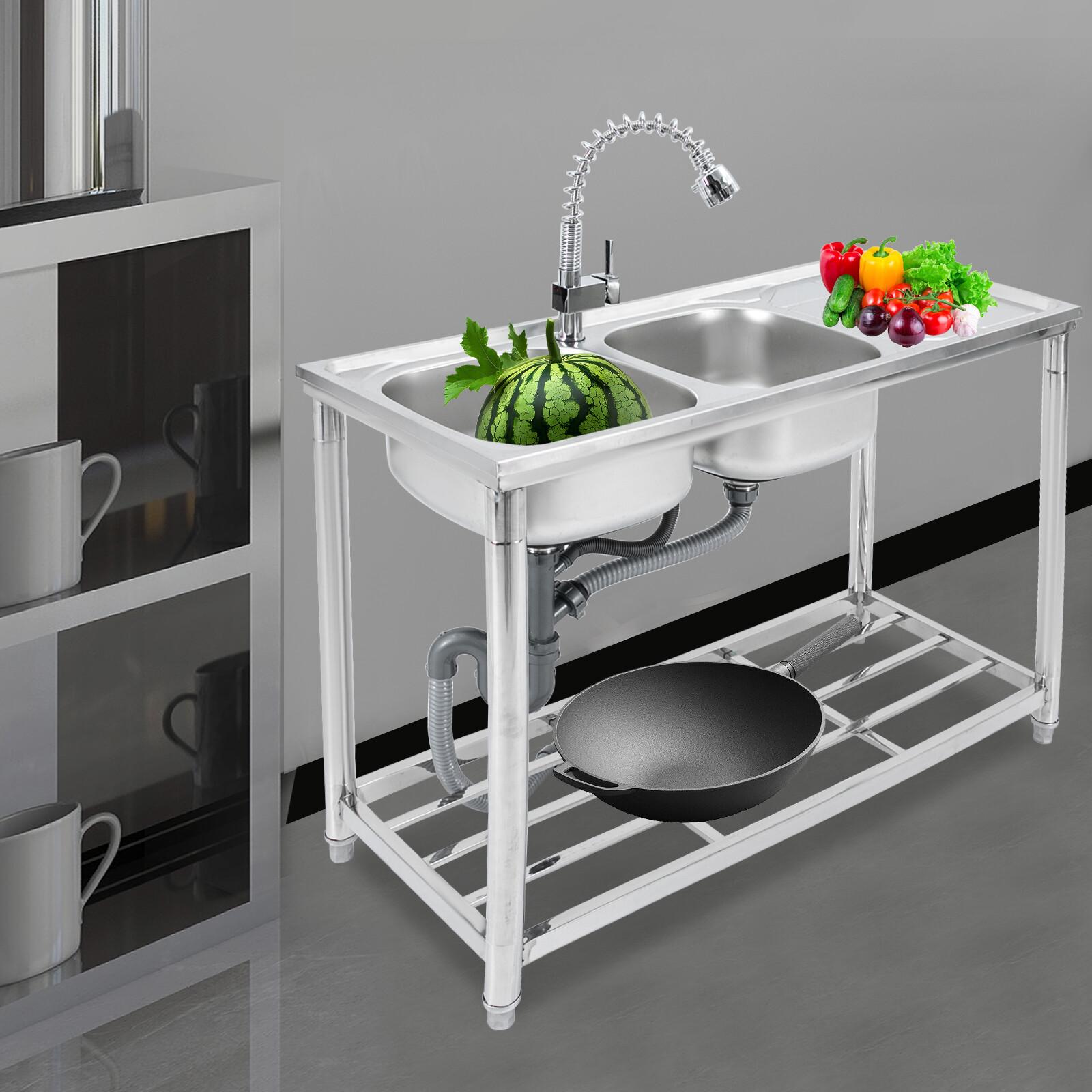 Commercial Utility Prep Sink 2Compartment Stainless Steel KitchenPrep Work Table
