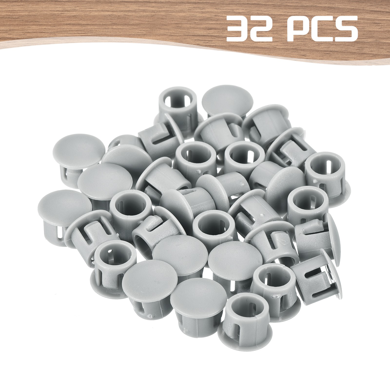 32Pcs 8mm Light Gray Nylon Plastic Round Locking Hole Plugs Insert End Cap