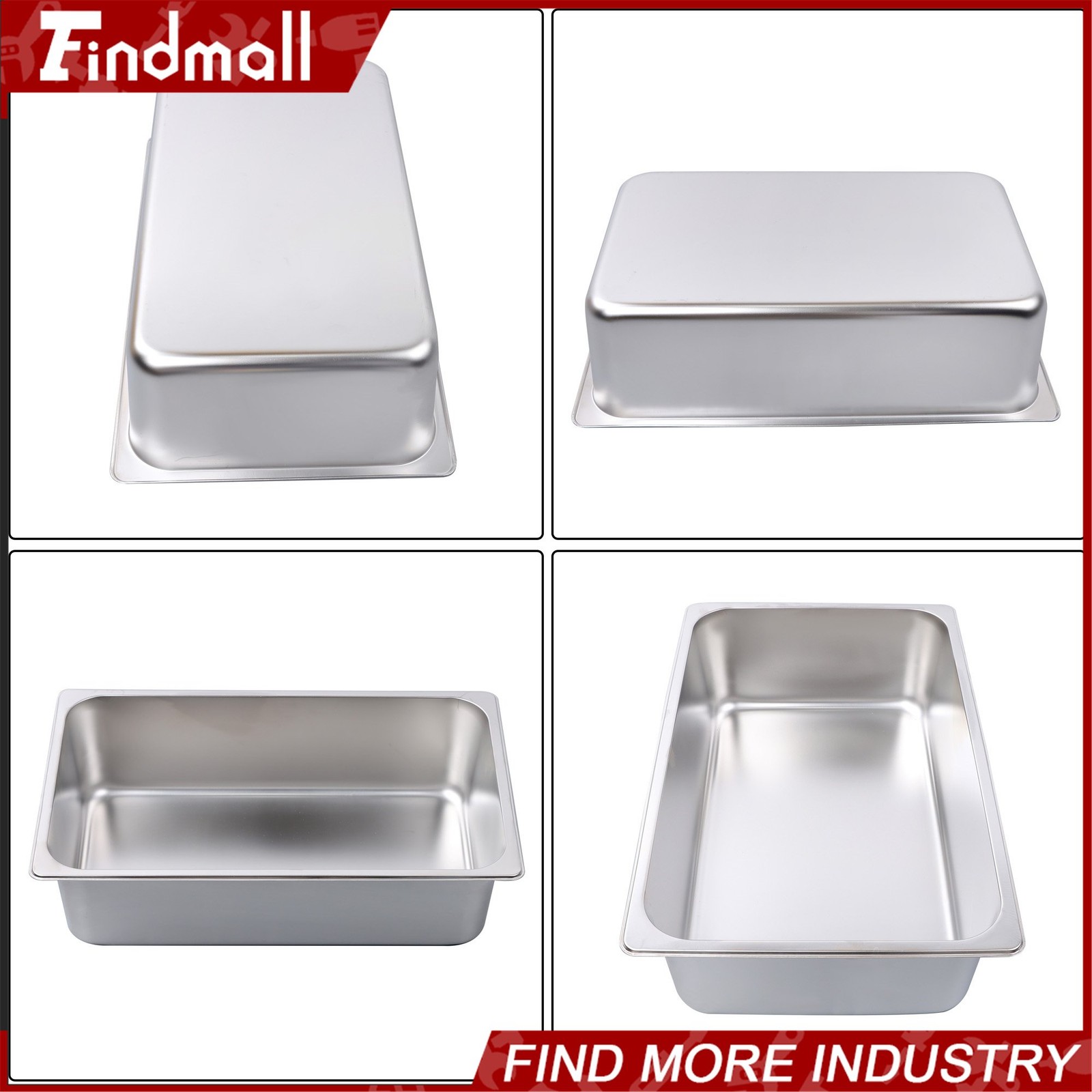 Findmall 2 PCS Full Size 6″ Deep Stainless Steel Steam Prep Table Hotel Food Pan