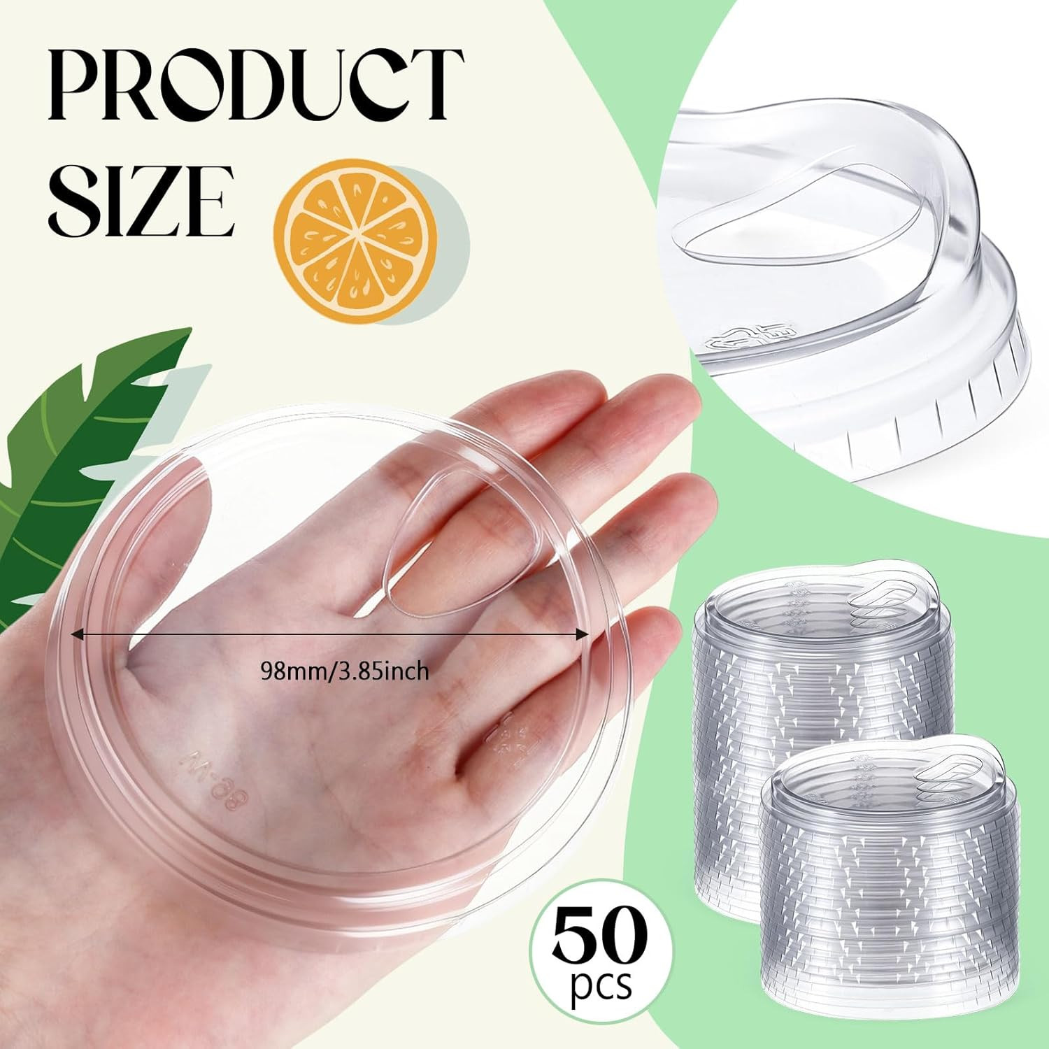 50 Pcs Clear Strawless Plastic Lids Fits for 12, 16, 20 and 24 Oz Cups Disposab