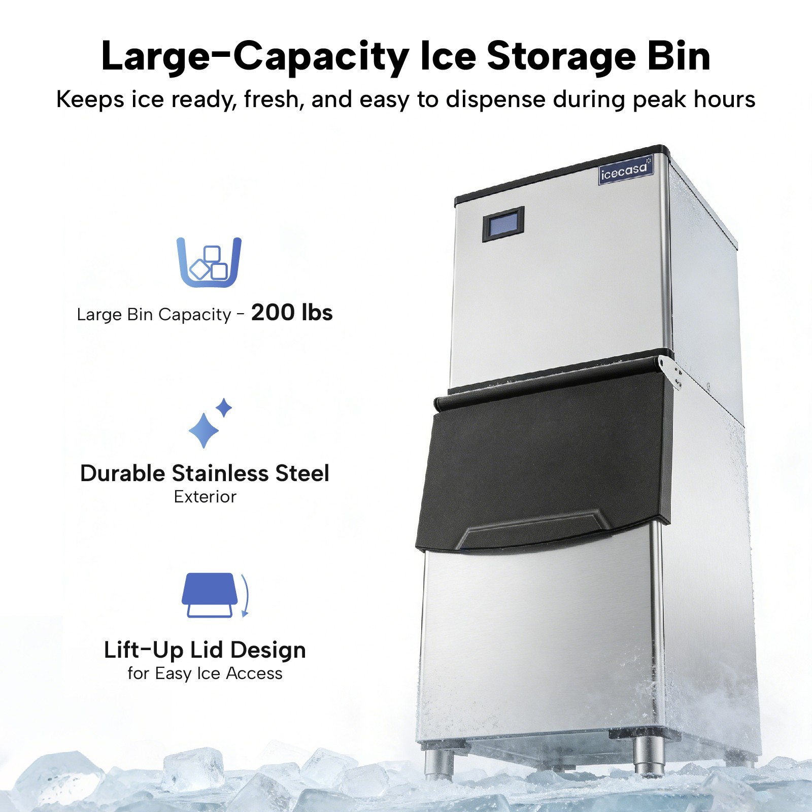 ICECASA Commercial Ice Maker Machine, 360 lbs Ice Makers with 200lbs Storage