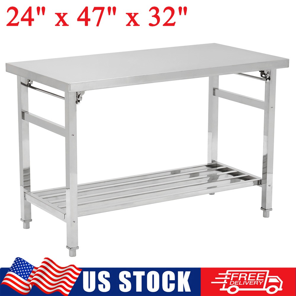 Folding 47″x24″ Kitchen Restaurant Work Prep Table Stainless Steel w/ Undershelf