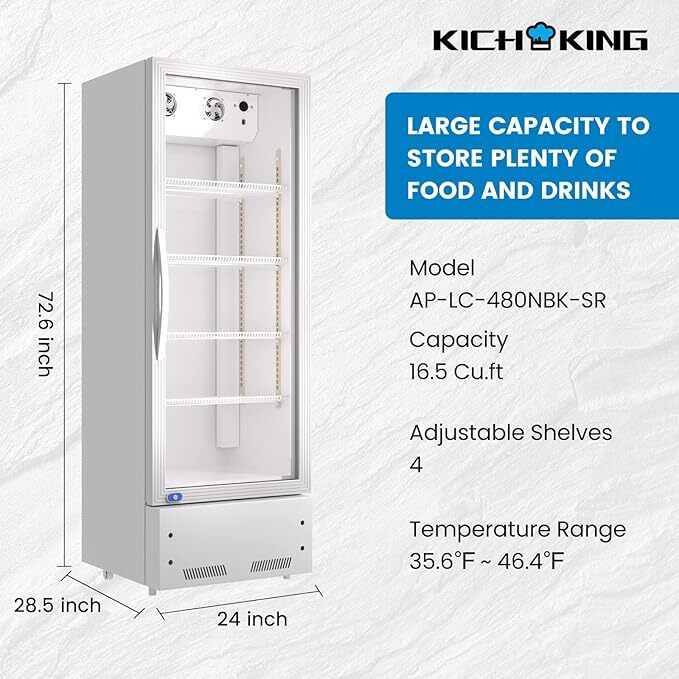 16.5 Cu.Ft Merchandiser Refrigerator Commercial Beverage Cooler Silver Fridge