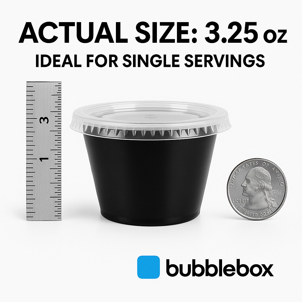 3.25 oz Plastic Black Disposable Portion Cups with Lids Souffle Cup / Portion