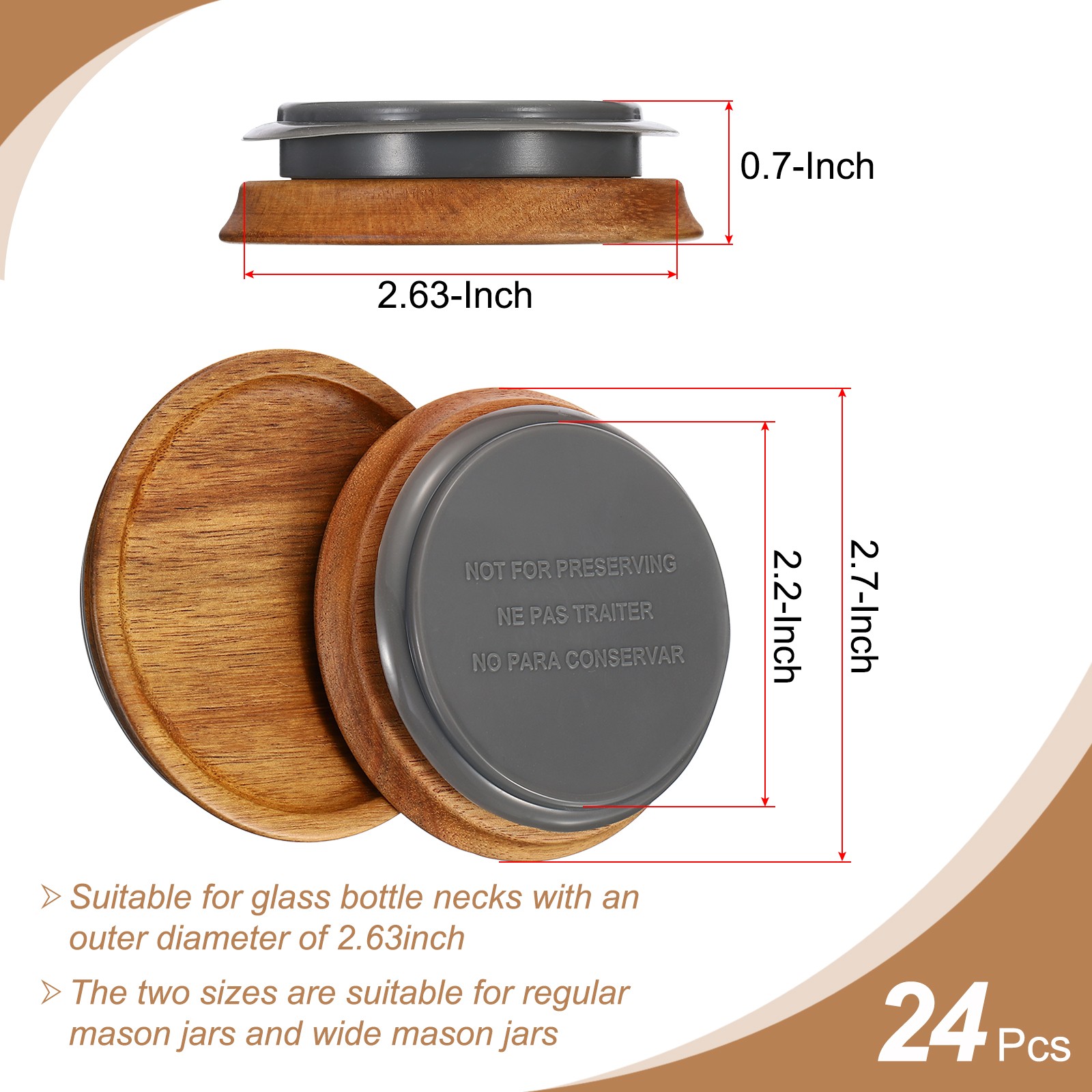 24PCS Regular Mouth Mason Jar Lids Wooden Storage Canning Jar Lids Bamboo Lid