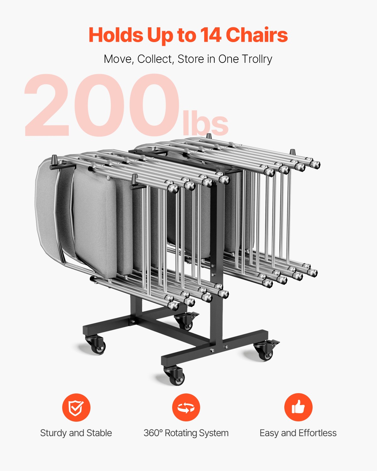 VEVOR Folding Chair Rack Cart for 14 Chairs of 200 LBS T-shape Chair Cart
