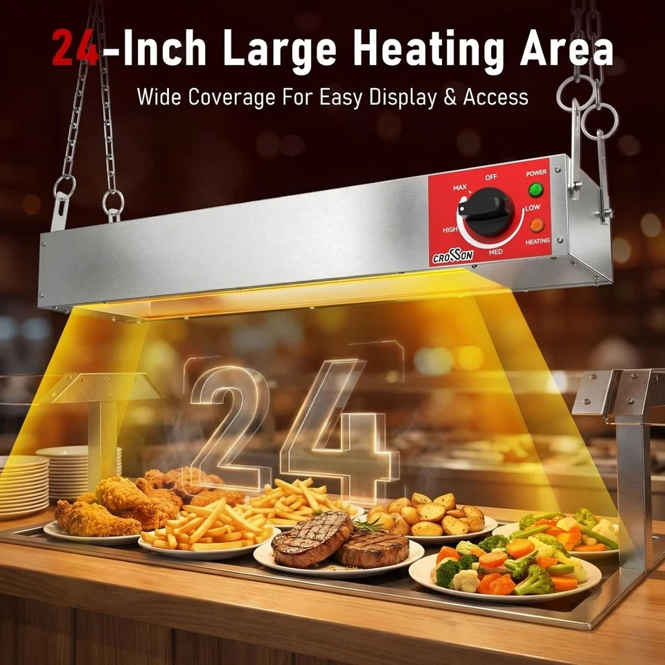 Crosson 24 in Electric Food Heat Lamp Warmer 500W Commercial Buffet Silver