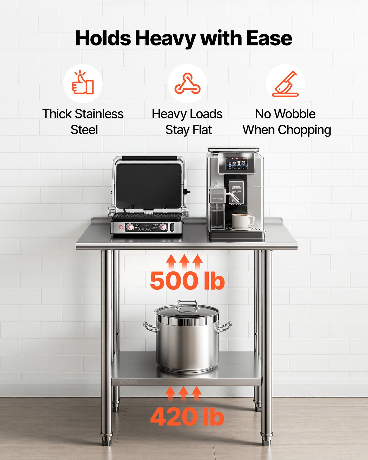 VEVOR Commercial Stainless Steel Table Kitchen Catering Prep Table 24×36 Inch
