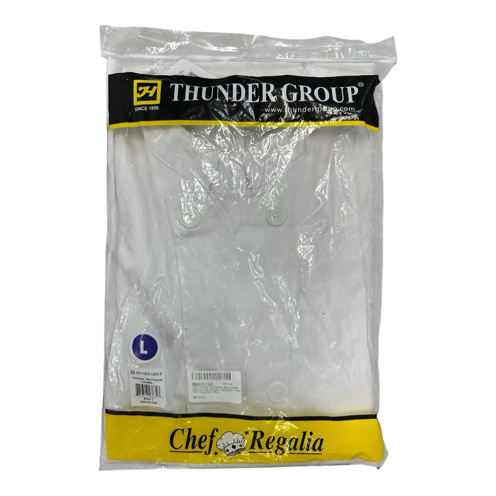 Thunder Group Chef Regalia Tapered White Long Sleeve Chef Jacket Large NEW