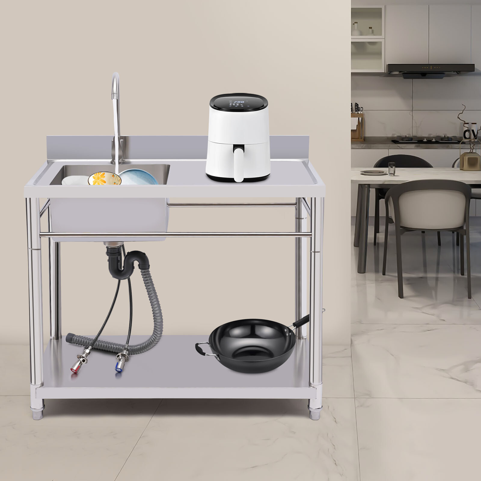 1 Compartment Sink Kitchen Stainless Steel Utility Sink Prep Table Commercial
