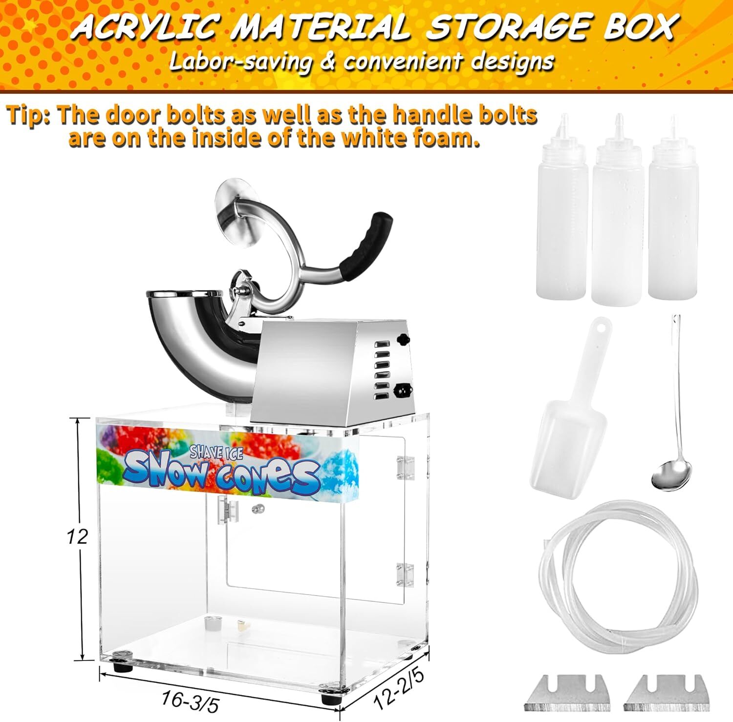 500lbs/h Electric Snow Cone Machine Ice Shaver Maker Shaving Crusher Dual Blades