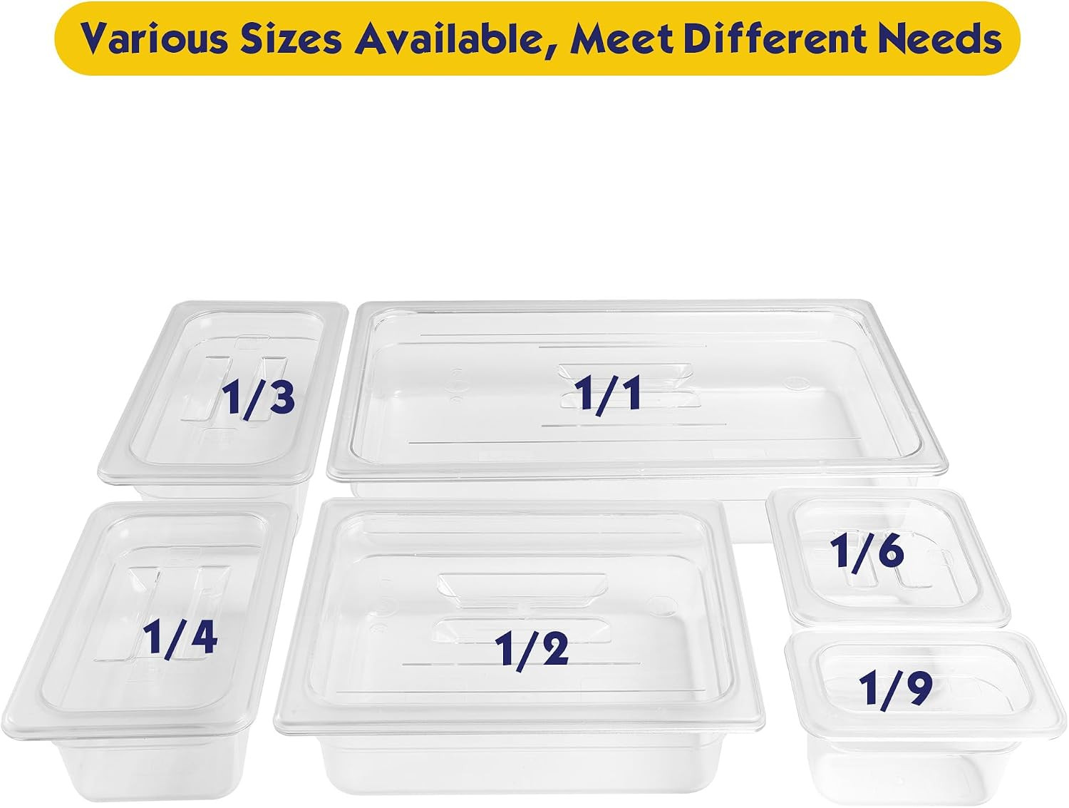 6 Pack NSF Food Pans with Lids, Full Size 4» Deep Commercial Food Storage Conta
